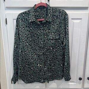 Pleione Green and Black Animal Print Blouse
